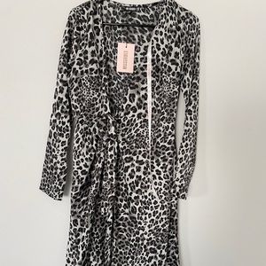 MISSGUIDED GRAY LEOPARD SLIP MIDI DRESS W TAGS